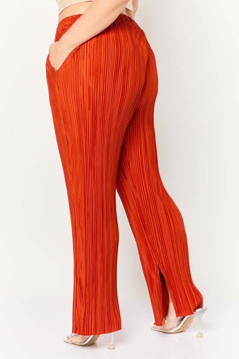 The Giving Movement Women Regular Fit Ribbed Wide Leg Pants, Rust - Image 4