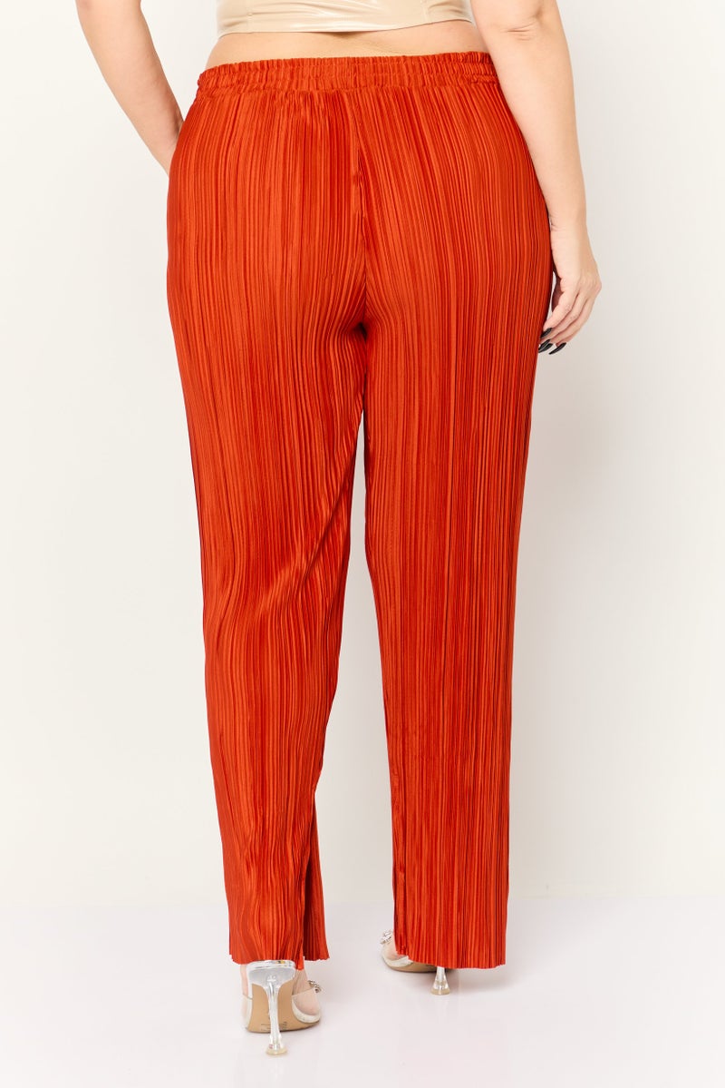 The Giving Movement Women Regular Fit Ribbed Wide Leg Pants, Rust - Image 2