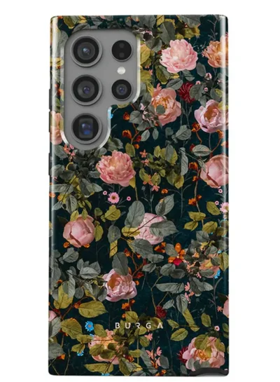 BURGA BURGA Phone Case Compatible with Samsung Galaxy S24 Ultra Mobile Phone Case Hybrid 2 Layer Hard Shell Silicone Protective Case Bloomy Garden Vintage Scratch Resistant Shockproof Cover