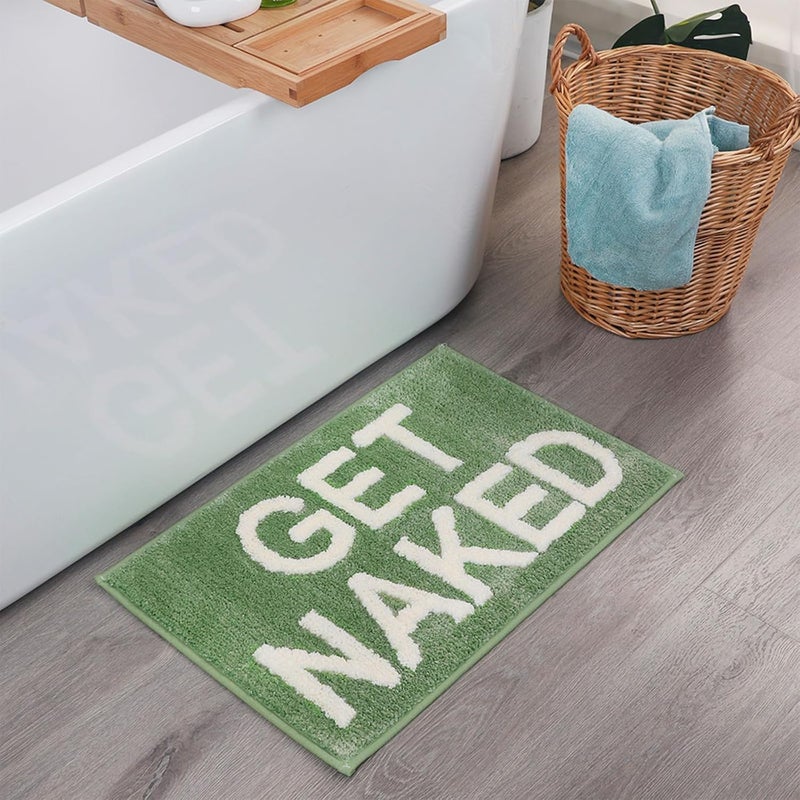 BOVEU سجادة "Get Naked" - 17 × 24 بوصة، سجاد حمام مضحك غير قابل للانزلاق وماص، سجادة حمام قابلة للغسل في الغسالة للحمام والدش والحوض، أخضر - Image 1