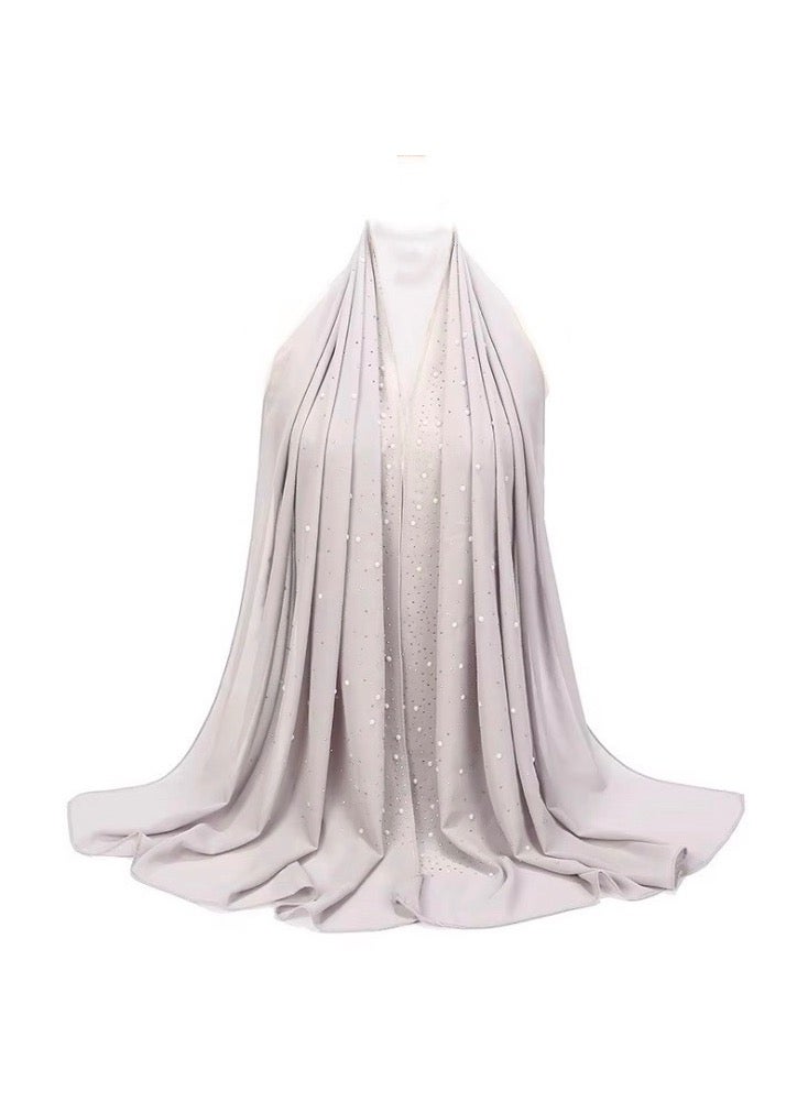 سولوباي حجاب شيفون أنيق مع أحجار الراين اللامعة، لون وردي ضبابي، 72 × 150 سم، وشاح - Image 1