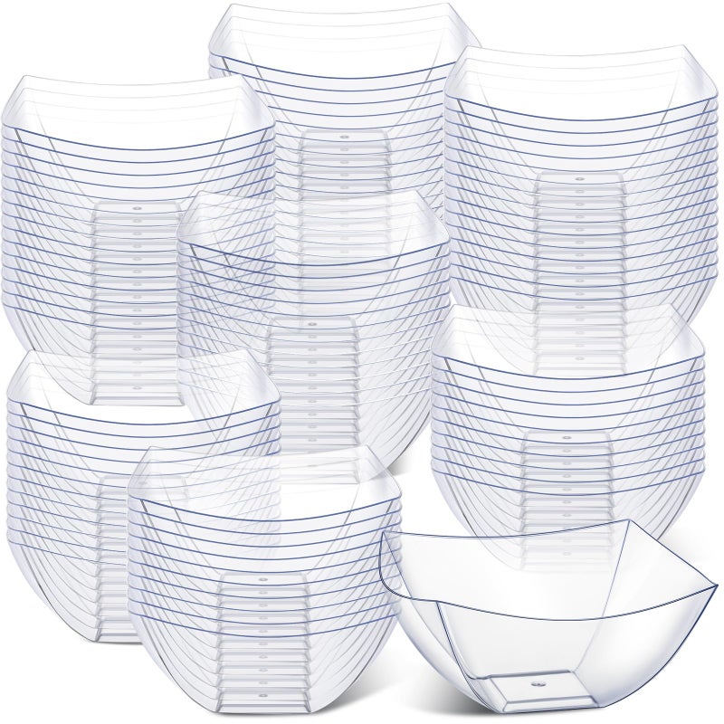Sliner 100 Pcs Square Plastic Bowls 8 oz Plastic Serving Bowls Disposable Chip Containers for Parties Snack Fruit Candy Containers for Candy Buffet Salad Bar Buffet Party SuppliesClear