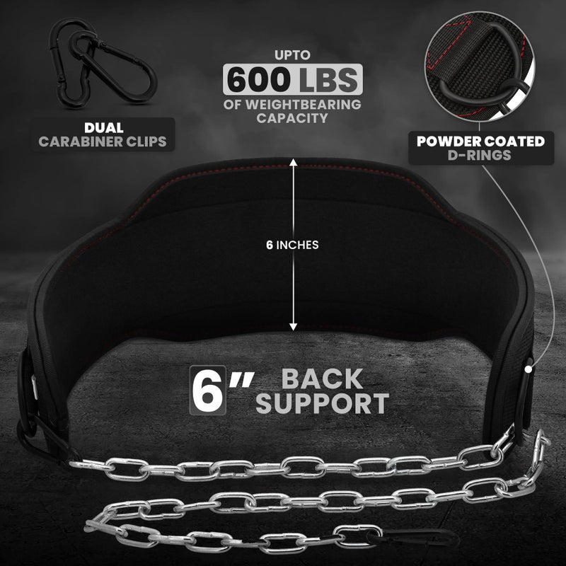 RDX Dip Belt for Weight Lifting, Heavy Duty 36 Inch Adjustable Steel Chain, Dipping Belt Chin Pull Ups Gym Training Bodybuilding Powerlifting Fitness Workout, 6â€ Padded Neoprene Back Support Men Women - Image 2