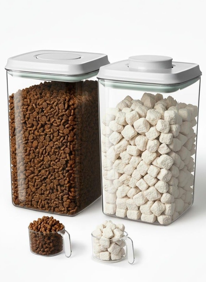 أنكو وعاء تخزين طعام الكلاب الفاخر من Ankou مع مغرفة سعة 130 مل، 4 لتر / 4.2 كوارت / 135 أونصة، وعاء طعام محكم الإغلاق للكلاب والقطط للطعام الجاف والمكافآت، وعاء تخزين طعام القطط خالٍ من مادة BPA، وعاء بلاستيكي قابل للتكديس بغطاء مع غطاء، قطعتان - Image 1