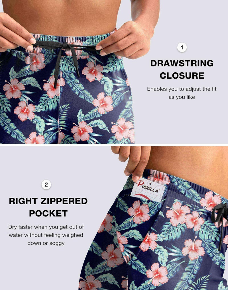 Pudolla Women's Swim Capris 18" Quick Dry UPF50+ Swimsuit Pants Long Board Shorts for Women with Pockets (Navy Flower X-Large) - Image 5