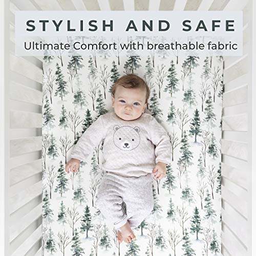 Pobibaby Pobi Baby - Premium Fitted Crib Sheets for Standard Crib Mattress - Ultra-Soft Cotton Blend, Stylish Woodland Pattern, Safe and Snug for Baby (Magical-Woods) - Image 3