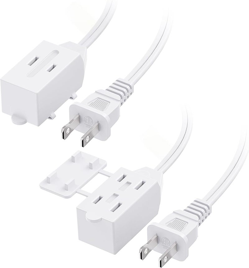 Cable Matters 2-Pack 16AWG 2-Prong Extension Cord (3 Outlet Extension Cord) with White Tamper Protector in 6 Feet - Image 1