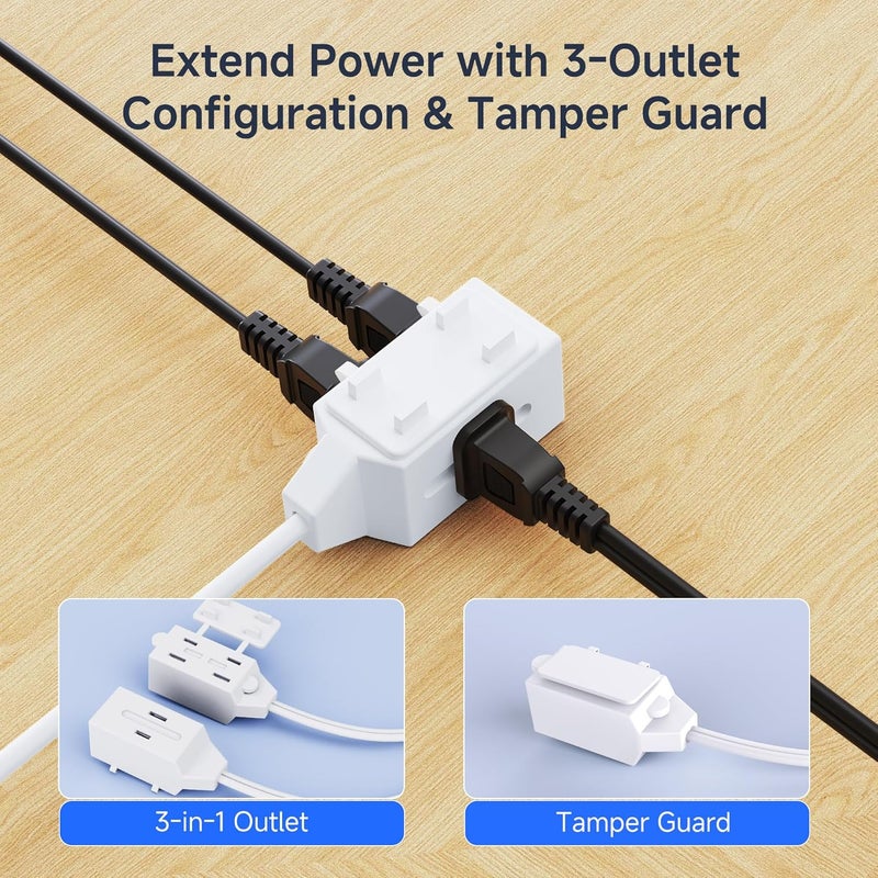 Cable Matters 2-Pack 16AWG 2-Prong Extension Cord (3 Outlet Extension Cord) with White Tamper Protector in 6 Feet - Image 2