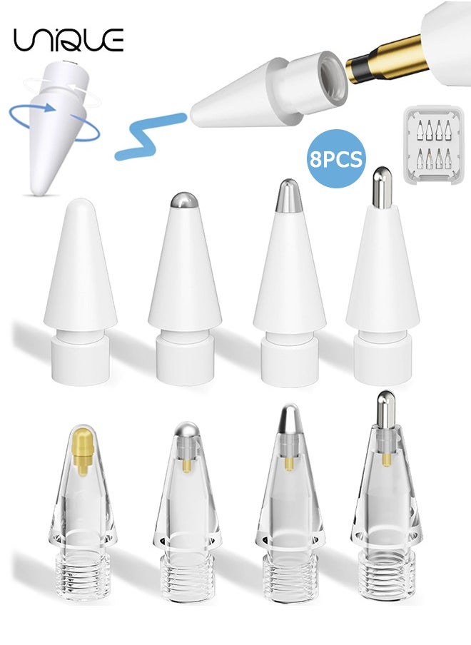 Unique 8 Pcs Replacement Tips for Apple Pencil 2nd Gen & 1st Gen - Apple Pencil Spare No Wear Out Fine Point Precise Control Tip - Plastic Tips/Metal Tips  - Image 1