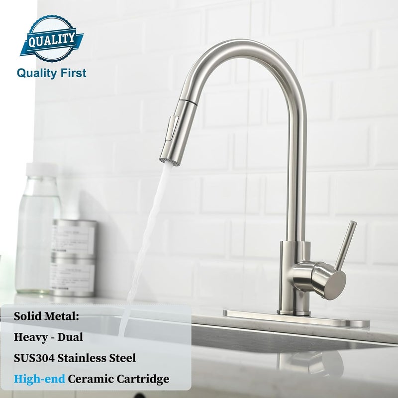 havin Brushed Nickel Kitchen Faucet with Pull Down Sprayer, High Arc Stainless Steel Material, with cUPC Ceramic Cartridge,Fit for 1 or 3 Holes Kitchen Sink or Laundry Sink or bar Sink Faucet - Image 2