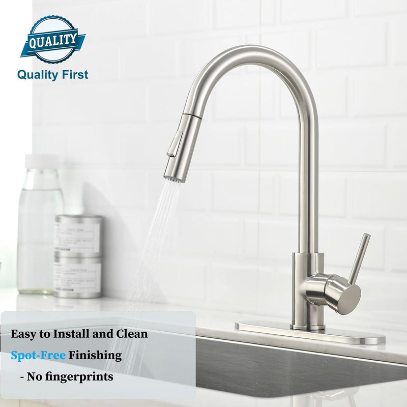 havin Brushed Nickel Kitchen Faucet with Pull Down Sprayer, High Arc Stainless Steel Material, with cUPC Ceramic Cartridge,Fit for 1 or 3 Holes Kitchen Sink or Laundry Sink or bar Sink Faucet - Image 3