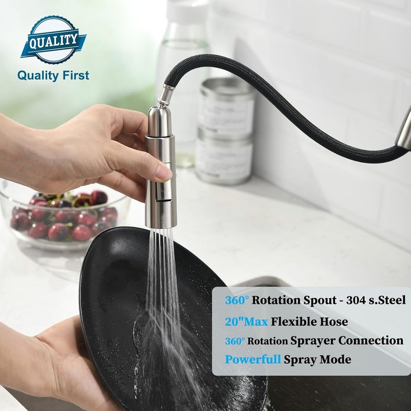 havin Brushed Nickel Kitchen Faucet with Pull Down Sprayer, High Arc Stainless Steel Material, with cUPC Ceramic Cartridge,Fit for 1 or 3 Holes Kitchen Sink or Laundry Sink or bar Sink Faucet - Image 4