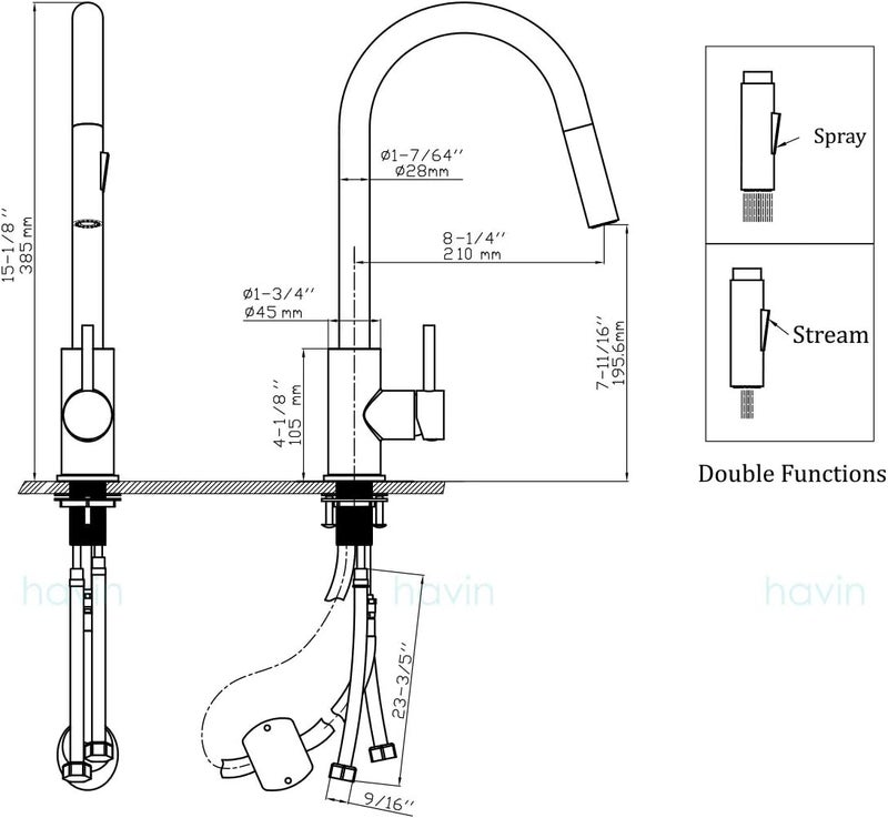 havin Brushed Nickel Kitchen Faucet with Pull Down Sprayer, High Arc Stainless Steel Material, with cUPC Ceramic Cartridge,Fit for 1 or 3 Holes Kitchen Sink or Laundry Sink or bar Sink Faucet - Image 5