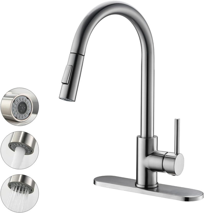 havin Brushed Nickel Kitchen Faucet with Pull Down Sprayer, High Arc Stainless Steel Material, with cUPC Ceramic Cartridge,Fit for 1 or 3 Holes Kitchen Sink or Laundry Sink or bar Sink Faucet - Image 1