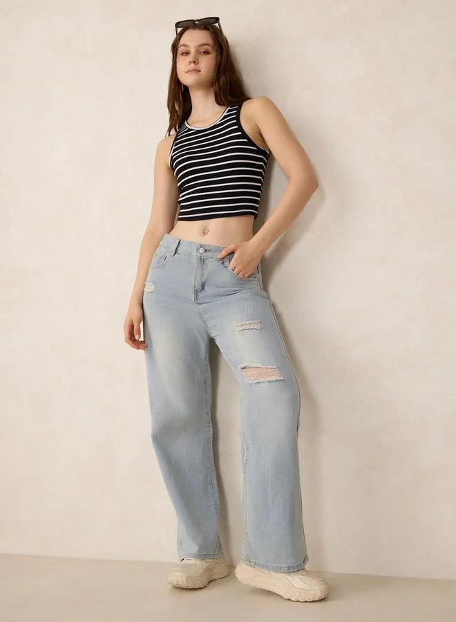 OUTZIDR Black Striped Ribbed Tank