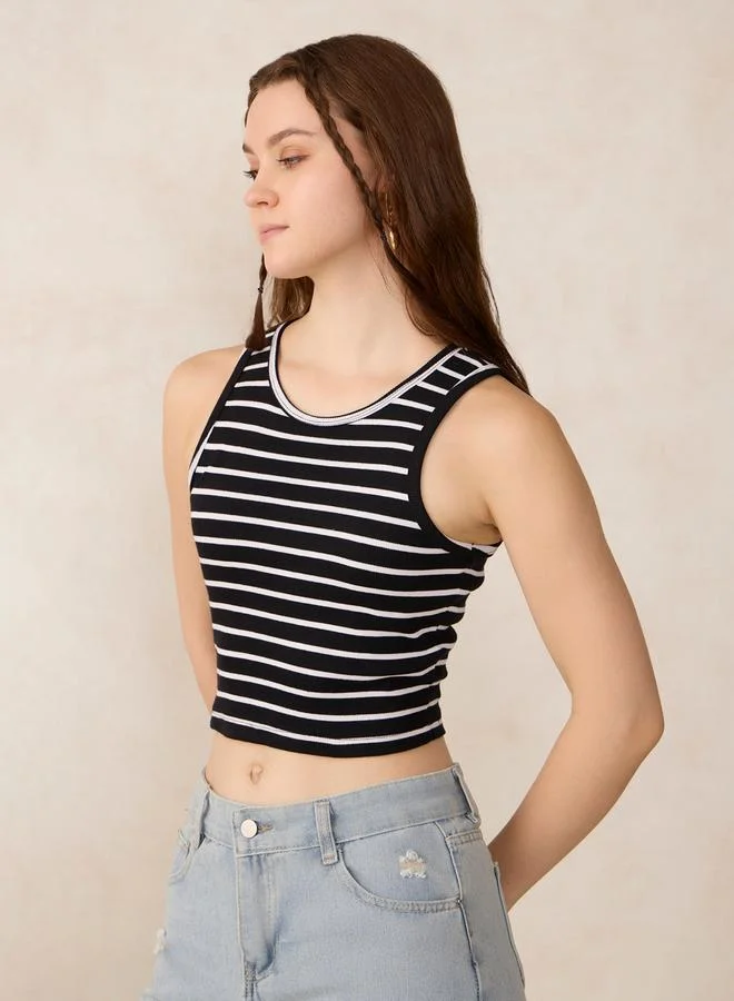 Outzidr  Black Striped Ribbed Tank for Women | Best Price UAE