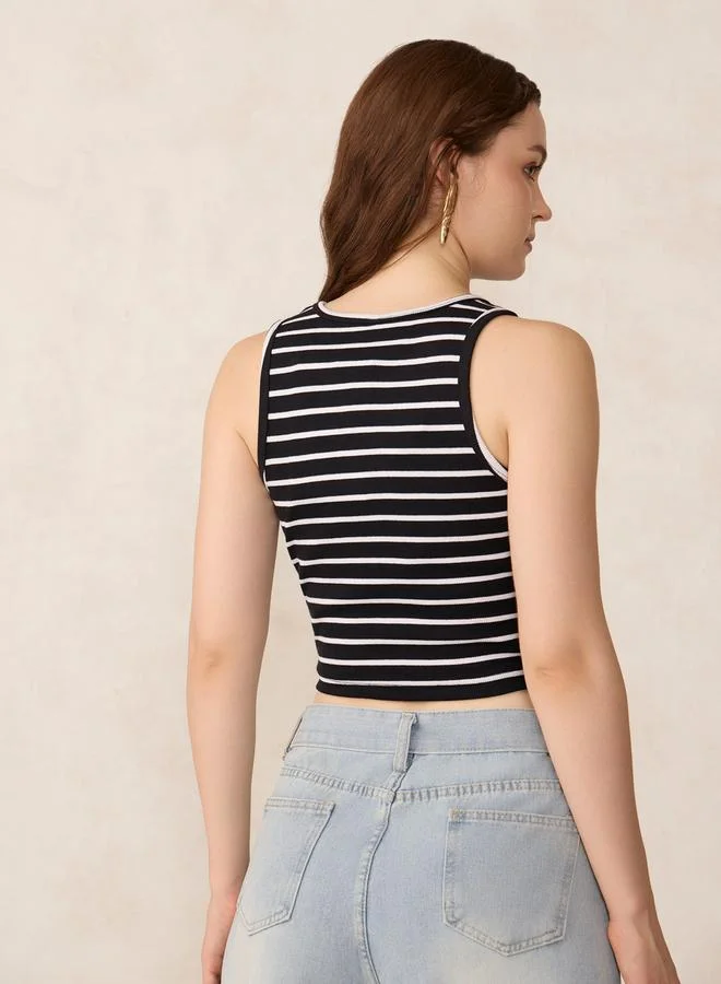 Outzidr  Black Striped Ribbed Tank for Women | Best Price UAE