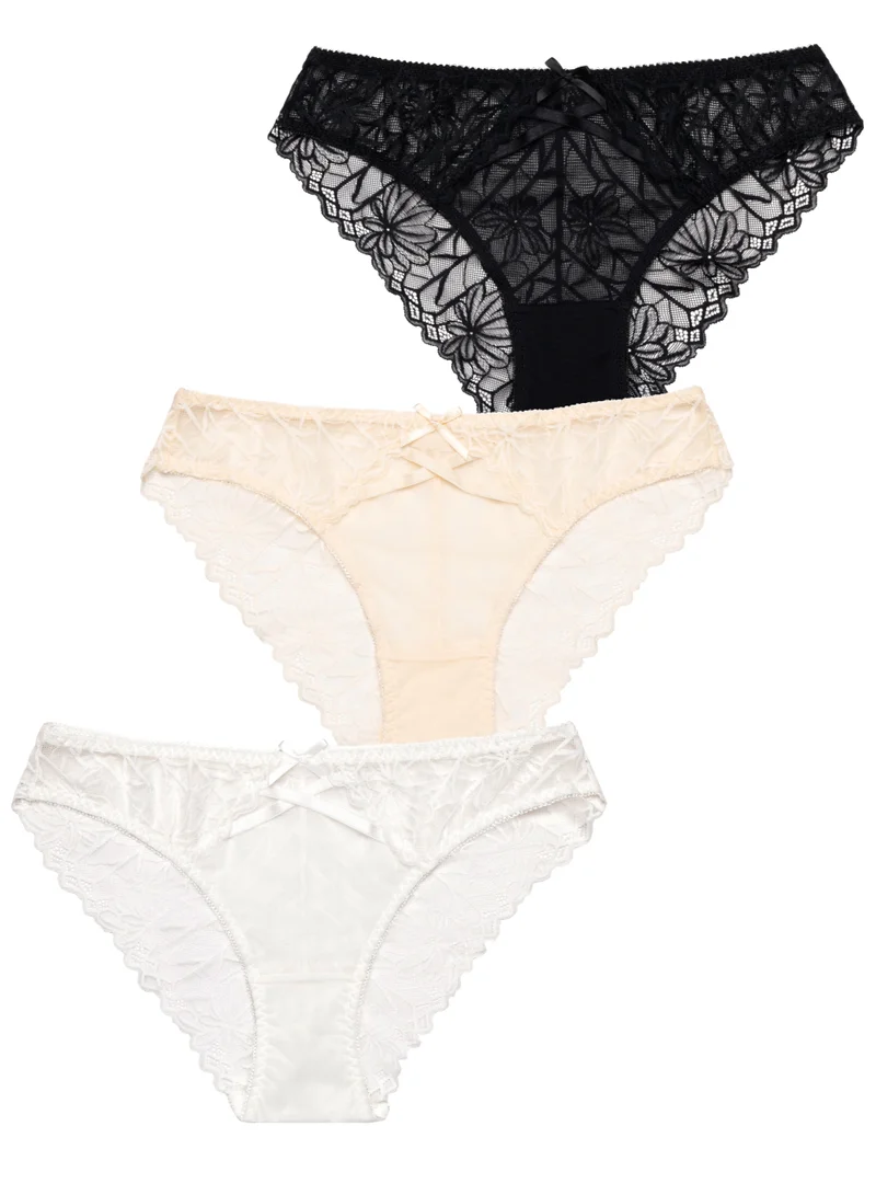 Fempire Fempire Womens Underwear Breathable Seamless Lace Bikini - Smart Underwear Panties, Ladies Stretchy See Through Cheeky Panty, 3 Pack