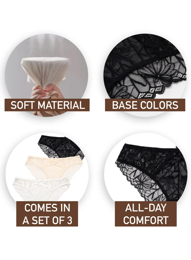 Fempire Fempire Womens Underwear Breathable Seamless Lace Bikini - Smart Underwear Panties, Ladies Stretchy See Through Cheeky Panty, 3 Pack