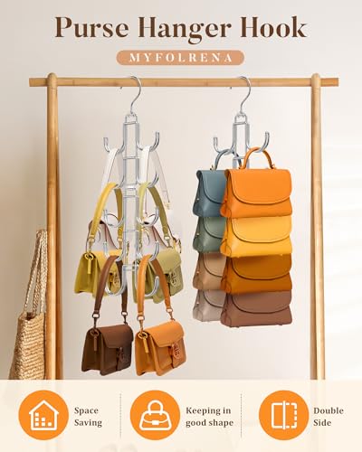 Myfolrena Purse Hanger for Closet, 360 Degree Purse Organizer with 10 Hooks Bag Handbag Hanger Hooks for Purse Hanging, Durable Purse Display Rack Space-Saving Bag Organizer for Women - Image 3
