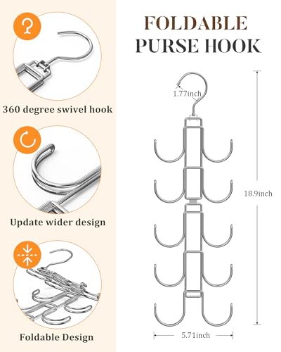 Myfolrena Purse Hanger for Closet, 360 Degree Purse Organizer with 10 Hooks Bag Handbag Hanger Hooks for Purse Hanging, Durable Purse Display Rack Space-Saving Bag Organizer for Women - Image 4