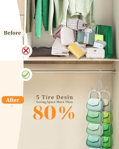 Myfolrena Purse Hanger for Closet, 360 Degree Purse Organizer with 10 Hooks Bag Handbag Hanger Hooks for Purse Hanging, Durable Purse Display Rack Space-Saving Bag Organizer for Women - Image 2