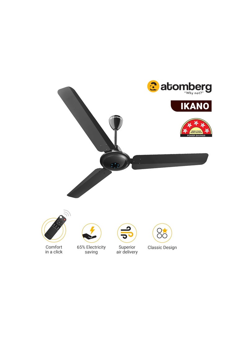 atomberg Ikano 1200mm BLDC Ceiling Fan with Remote Control | BEE 5 star Rated Energy Efficient Ceiling Fan | High Air Delivery with LED Indicators | 2+1 Year Warranty (Gloss Black)  - Image 2