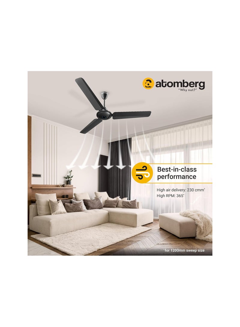 atomberg Ikano 1200mm BLDC Ceiling Fan with Remote Control | BEE 5 star Rated Energy Efficient Ceiling Fan | High Air Delivery with LED Indicators | 2+1 Year Warranty (Gloss Black)  - Image 3