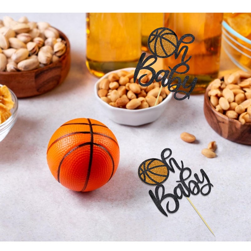 Moitkptt 24Pcs Basketball Oh Baby Cupcake Toppers for Basketball Baby Shower Birthday Decorations  Basketball Baby Shower Cupcake Toppers for Basketball Theme Party Decorations (Oh Baby)  BAK001 - Image 4