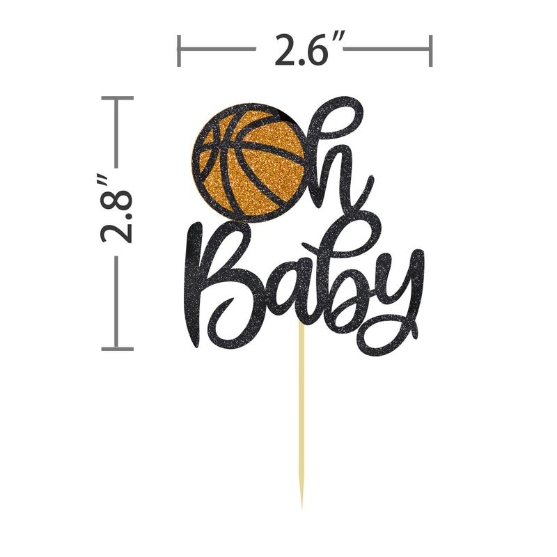 Moitkptt 24Pcs Basketball Oh Baby Cupcake Toppers for Basketball Baby Shower Birthday Decorations  Basketball Baby Shower Cupcake Toppers for Basketball Theme Party Decorations (Oh Baby)  BAK001 - Image 2