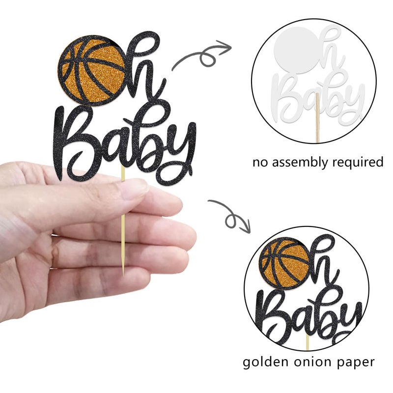 Moitkptt 24Pcs Basketball Oh Baby Cupcake Toppers for Basketball Baby Shower Birthday Decorations  Basketball Baby Shower Cupcake Toppers for Basketball Theme Party Decorations (Oh Baby)  BAK001 - Image 3