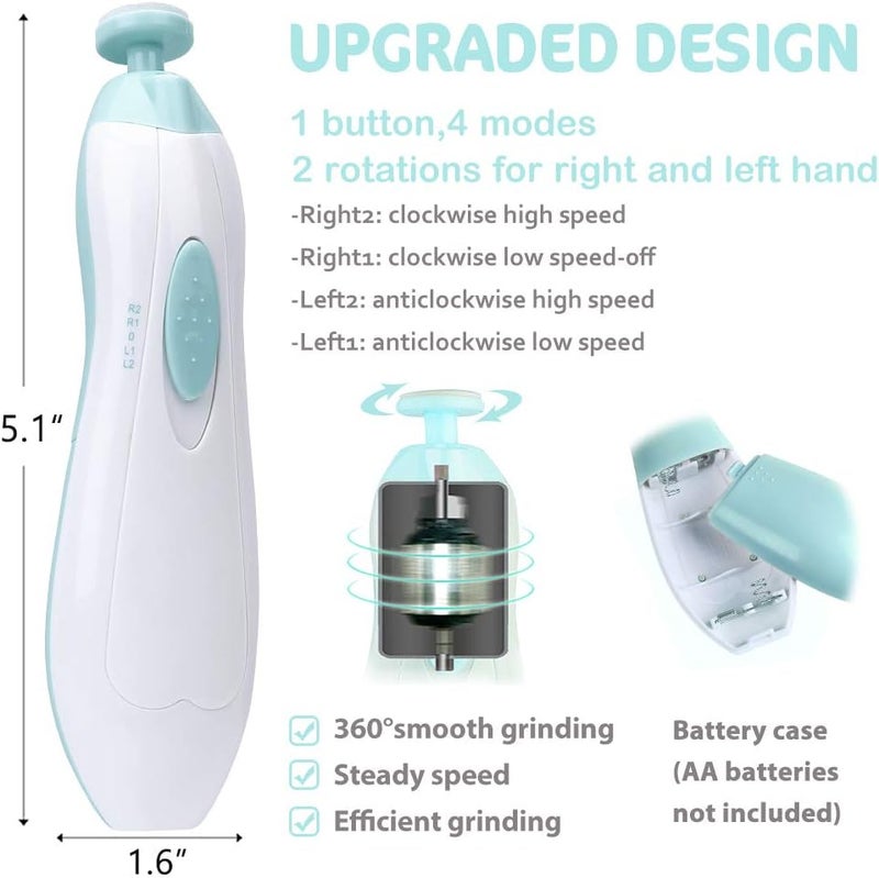 Consevisen Baby Nail Trimmer Electric Nail File Baby Nail Clippers, 20 in 1 Safe Nail Filer Grinder Kit for Newborn Infant Toddler Kids or Adults Toes Fingernails Care Trim Polish, Led Light and Grinding Heads - Image 3