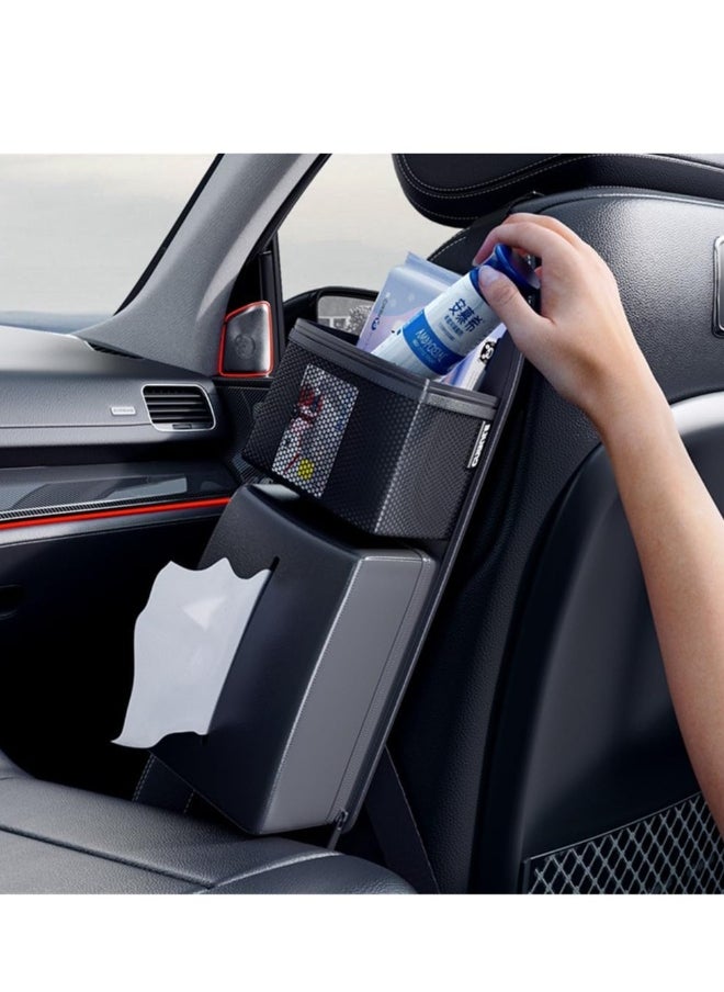 Generic Car Tissue Holder, PU Leather Car Tissue Holder with Storage Box, Car Leather Napkin Box, Car Armrest Box Tissue Holder, Black, 1 Pcs  - Image 1