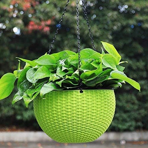 Bianco Round Rattan Woven Hanging Planters with Hanging Chain, Hanging Pots for Plants Balcony (Green, Set of 5, 7.1x4.8 Inch) - Image 4
