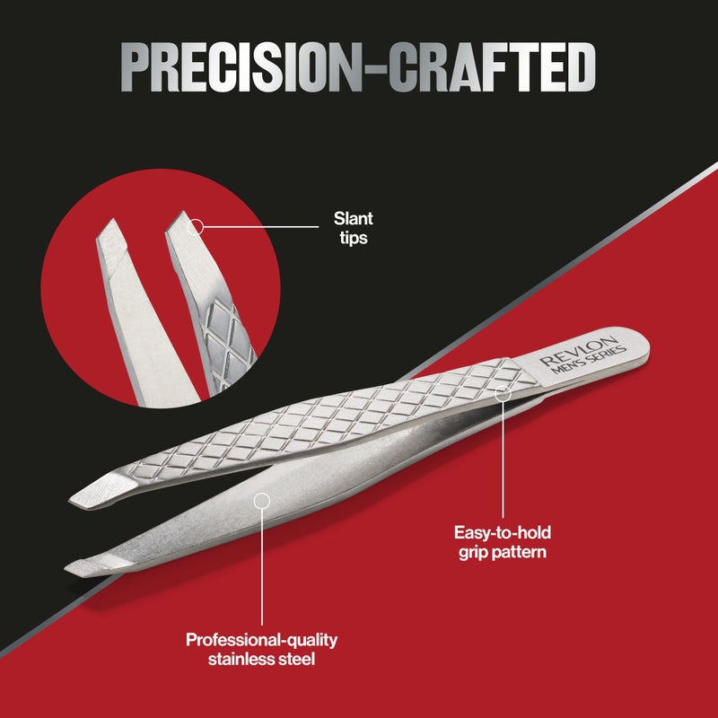 Revlon Slanted Tip Tweezers for Men, Ultra-Sharp for Precision Eyebrow Shaping and Facial Hair Removal, Stocking Stuffer for Him, Non-Slip Grip, 1 count - Image 3