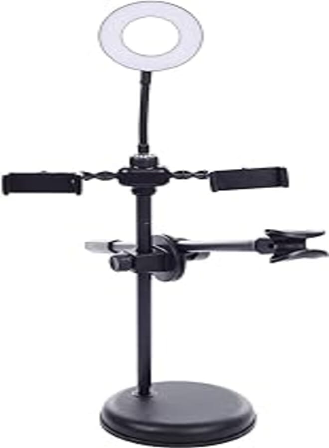 Live Stream 360 Degree Rotated + LED Ring Light 9 cm With Mobile Phone Holder, Microphone Holder And Stand