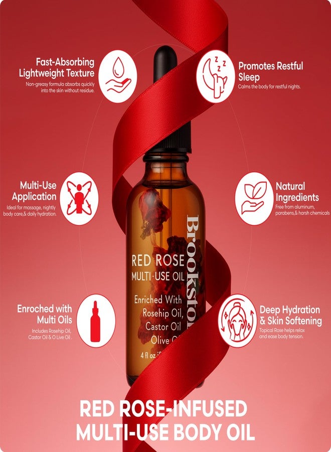 بروكستون زيت بروكستون العطري متعدد الاستخدامات برائحة الورد الأحمر للشعر والوجه والجسم - رائحة زهرية عميقة للورد، غني بزيت ثمر الورد وزيت الخروع وزيت الزيتون (118 مل / 4 أونصة سائلة) - Image 4