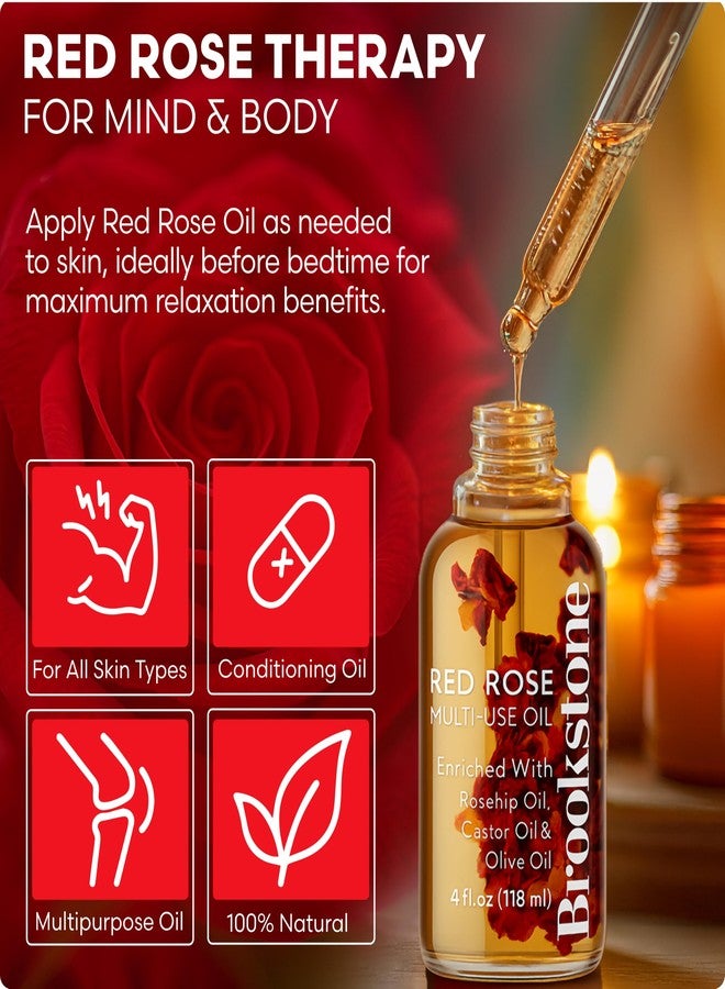 بروكستون زيت بروكستون العطري متعدد الاستخدامات برائحة الورد الأحمر للشعر والوجه والجسم - رائحة زهرية عميقة للورد، غني بزيت ثمر الورد وزيت الخروع وزيت الزيتون (118 مل / 4 أونصة سائلة) - Image 3