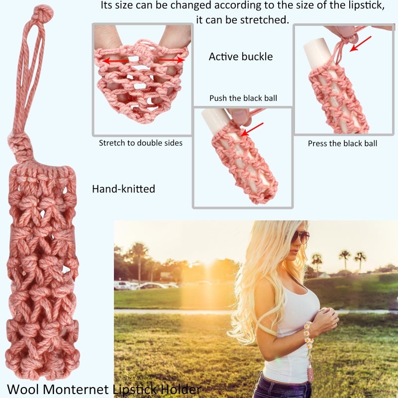 BIHRTC Boho Macrame Keychain for Women â€“ Handmade Bracelet, Leather Card Wallet & Lipstick Holder, Cute Flower Keyring Wristlet Key Chain - Image 4