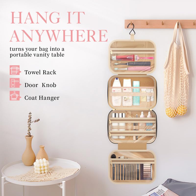 HOTOR Travel Toiletry Bag - Hanging Toiletry Bag for Women & Men, Makeup Bag/Big Comparment, Waterproof for Travel Accessories, Travel Essentials, Medium, Pale Pink - Image 5