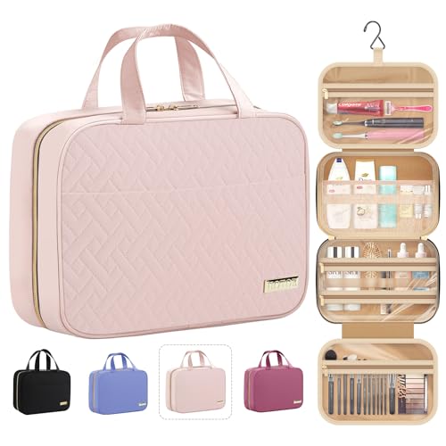HOTOR Travel Toiletry Bag - Hanging Toiletry Bag for Women & Men, Makeup Bag/Big Comparment, Waterproof for Travel Accessories, Travel Essentials, Medium, Pale Pink - Image 1