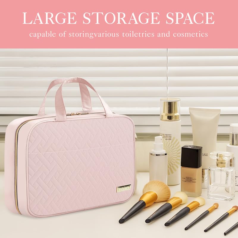 HOTOR Travel Toiletry Bag - Hanging Toiletry Bag for Women & Men, Makeup Bag/Big Comparment, Waterproof for Travel Accessories, Travel Essentials, Medium, Pale Pink - Image 2
