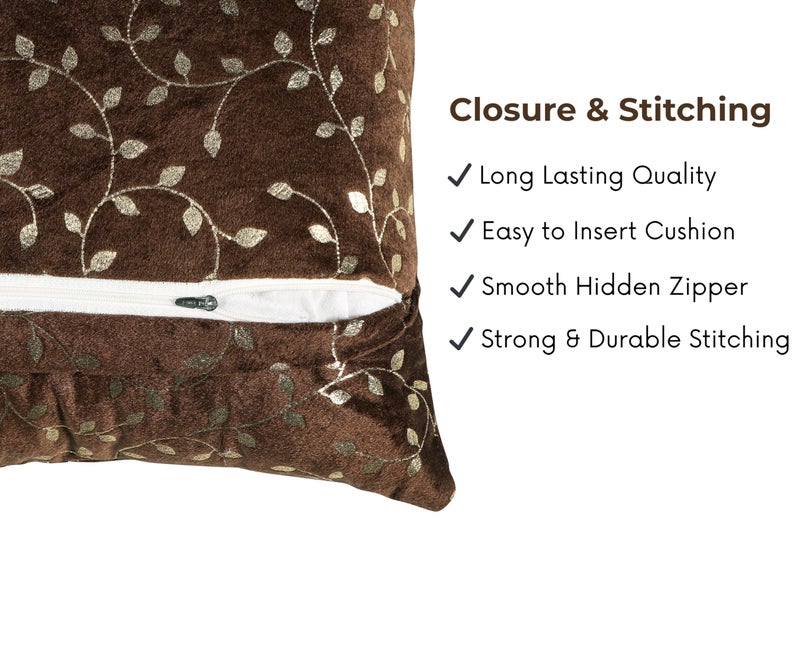 RD TREND® Premium Velvet Cushion Covers Set of 5 | Soft Decorative Throw Pillow Covers for Sofa, Bed & Living Room | Cushion Cover 16 inch x 16 inch (40x40 cm) Chocolate Brown - Image 4
