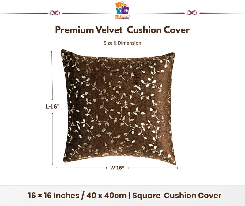RD TREND® Premium Velvet Cushion Covers Set of 5 | Soft Decorative Throw Pillow Covers for Sofa, Bed & Living Room | Cushion Cover 16 inch x 16 inch (40x40 cm) Chocolate Brown - Image 2