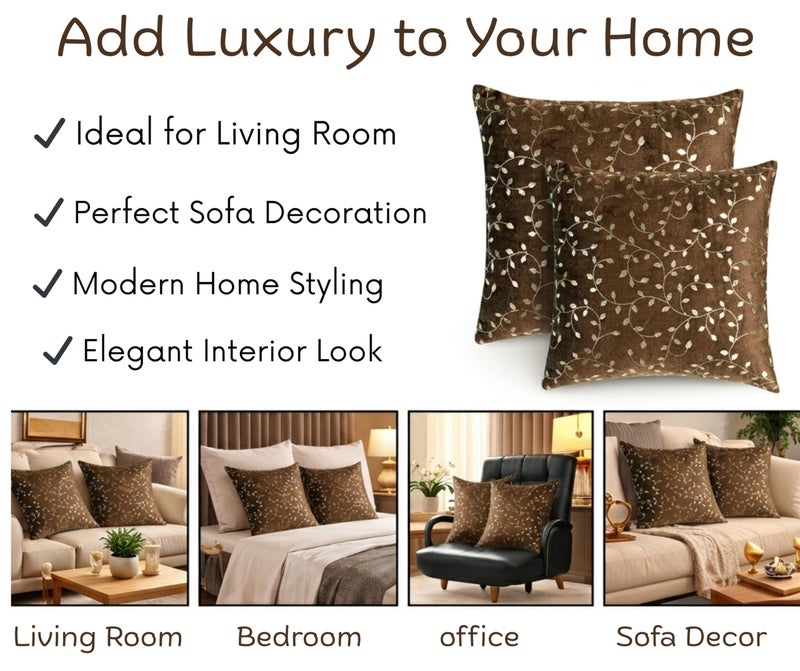 RD TREND® Premium Velvet Cushion Covers Set of 5 | Soft Decorative Throw Pillow Covers for Sofa, Bed & Living Room | Cushion Cover 16 inch x 16 inch (40x40 cm) Chocolate Brown - Image 3