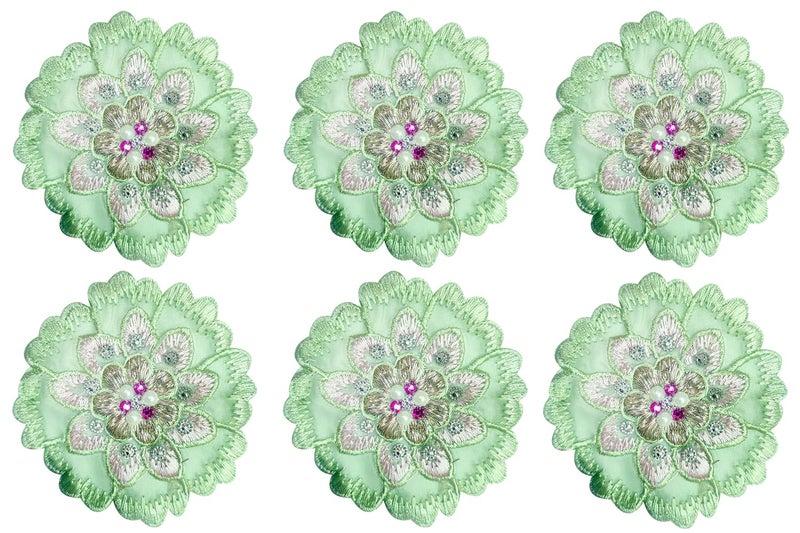 Little Shoppe Embroidered Floral Sewing Patch for Making Sarees LehengaBaby Frocks KurtisDressesClothesTops and Tunics Blouse Saree Jacket Jeans Art and Craft Supply Size 8cm 8Cm Pack of 6 pieces  - Image 1
