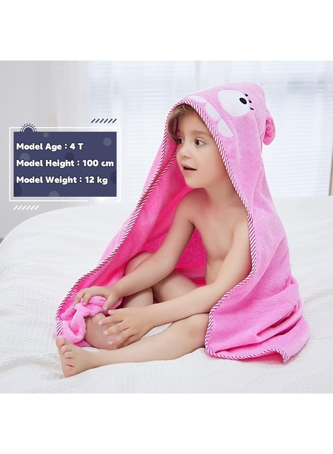 ميتشلي Animal Face Hooded Baby Towel Cotton Bathrobe For Boys Girls 0-6 Year Pink - Image 3
