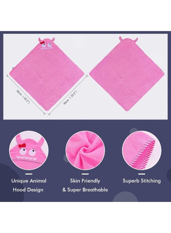 ميتشلي Animal Face Hooded Baby Towel Cotton Bathrobe For Boys Girls 0-6 Year Pink - Image 4