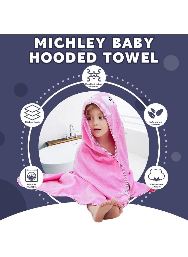 ميتشلي Animal Face Hooded Baby Towel Cotton Bathrobe For Boys Girls 0-6 Year Pink - Image 5