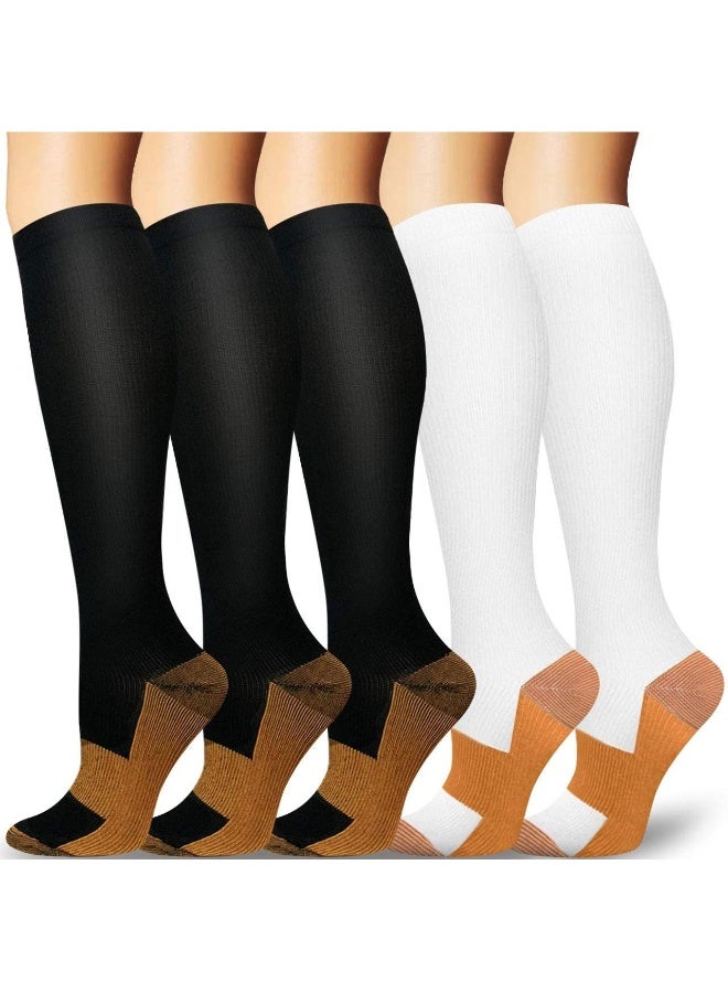 Generic Copper Compression Socks for Men & Women, Copper-Infused Compression Socks Moisture-Wicking Copper Compression Socks for Medical Running Hiking Cycling 15-20 mmHg (Black/White, L/XL)  - Image 1